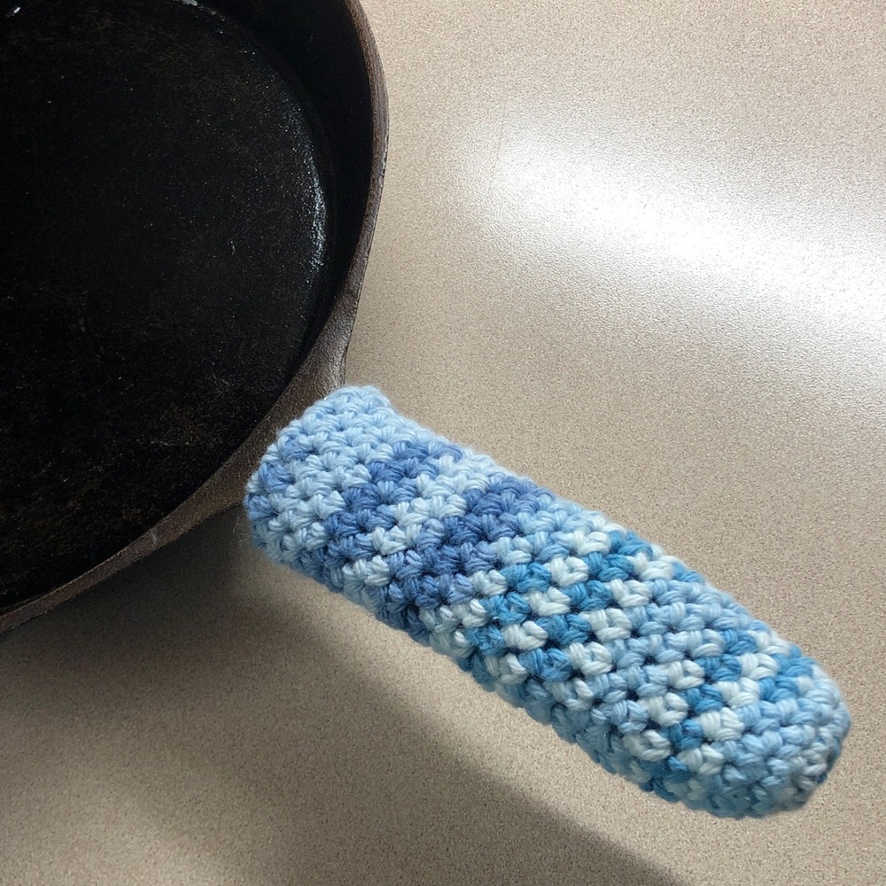 Blue and White Crochet Pan Handle holder Cotton yarn handmade double thick